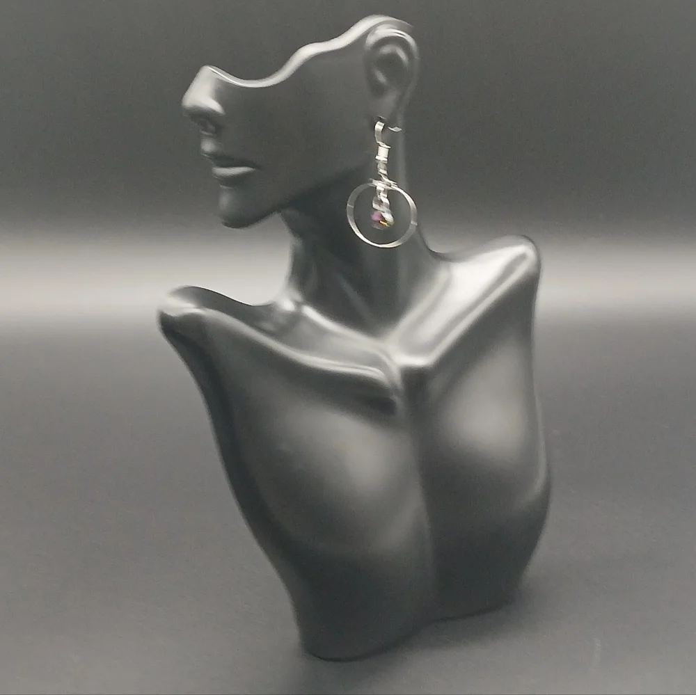 Handmade Silver-tone Small Hoop 8x9mm Crystal Teardrop Accent Earrings​​​